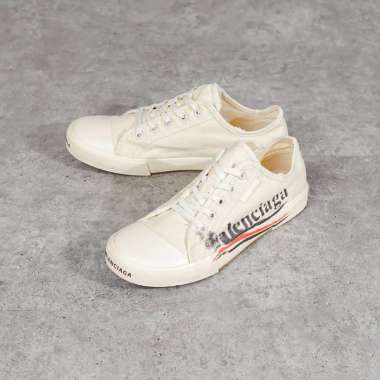 Sepatu BALENCIAGA PARIS GRAFFITI SPRAY BLACK CREAM LOW SNEAKER 100% ORIGINAL 43