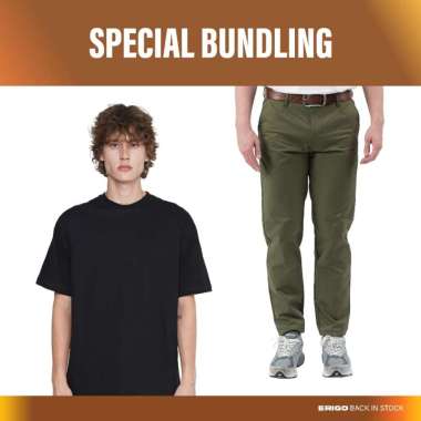 Erigo Bundling Paket Hemat Chino Pants Flexi Fit Vince Army + T-Shirt Basic Meghan Black Unisex 28-S
