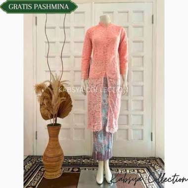 Kebaya Brokat ZAFIRA Panjang Selutut Kebaya Janggan Modern Long Tunik Elegan Wisuda, Lamaran & Pesta