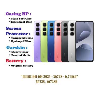 Infinix Hot 60i 2025 - X6728 - 6.7 inch - Case - Screen Protector -Dll Black Soft Case