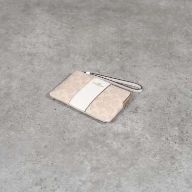 Tas COACH MONOGRAM IVORY BEIGE STRIPE WHITE MINI CLUTCH 100% ORIGINAL 16X10CM