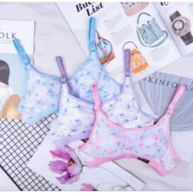 Warna Unggu Motif Ukuran 36 RT Bra Remaja Tanpa Kawat Ukuran 32-38