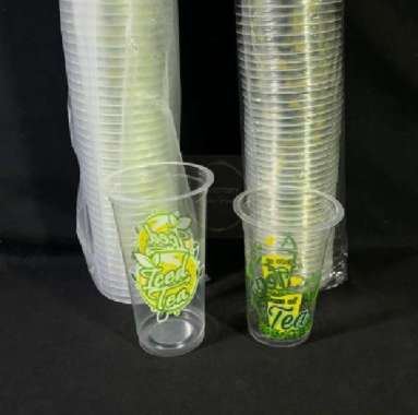 1 DUS GELAS PLASTIK CUP GELAS OZ 16OZ | 18OZ | 22OZ MEREK RANDOM PRINTING / OVAL / DATAR 22OZ OVAL