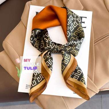 Syal Wanita Keren Scarf Leher 70x70 / Syal Ikat Tas High Grade Silk / Scarf Stewardess Orange Color 