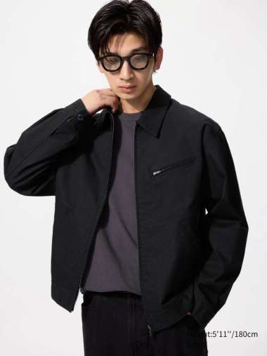 UNIQLO Jaket Blouson pria Ritsleting Zip Up Black L