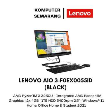 PC LENOVO AIO 3-22ADA05 (F0EX0055ID) BLACK : AMD RYZEN 3-3250U,2X4GB DDR4,1TB HDD,INTEGRATED GRAPHIC
