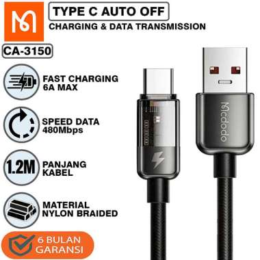 Mcdodo CA 3150 USB to Type-C Auto Disconnect Cable 120cm 6A - Kabel Untuk Android Transfer Data Char