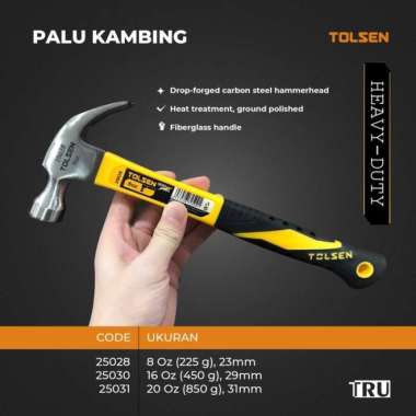 TOLSEN. PALU KAMBING 8 16 20 oz / Claw Hammer Handle Fiberglass. - 25028,25030,25031 20 OZ (850 GR) 