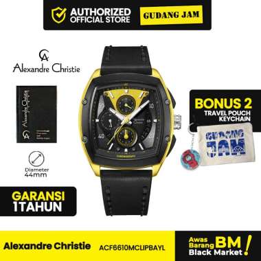 Jam Tangan Pria Alexandre Christie AC 6610 MCL Analog Leather Strap Black Yellow