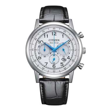Jam Tangan Pria Citizen Eco Drive CA4630-02A Men Chronograph White Dial Black Leather Strap