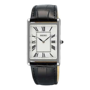 Jam Tangan Pria Seiko Classic SWR103P1 Tank Men White Dial Black Leather Strap