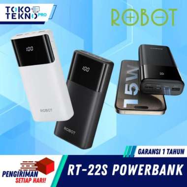 Robot RT22S / RT-22s Smart Powerbank Fast Charging 20000mAh 15W 3 Port Output With LED Original Hita