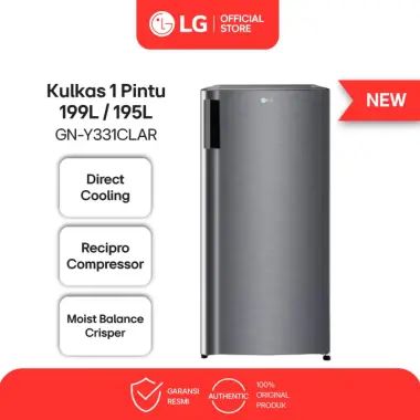 LG Kulkas 1 Pintu 195L / 199L - Moist Balance Crisper - Rak Kaca Tempered Glass - Model GN-Y331CLAR