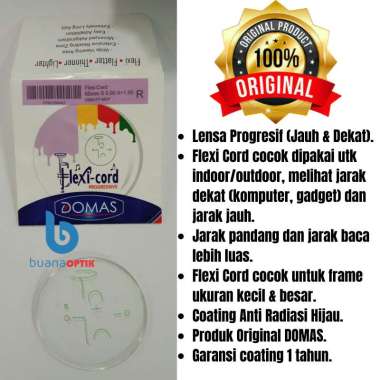LENSA KACAMATA PROGRESIF FLEXI CORD DOMAS ANTI REFLEKSI RADIASI UV