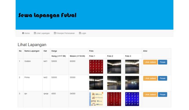 Aplikasi Software Sewa Lapangan Footsal full source code