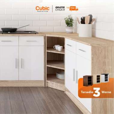 Cubic Kitchen Set Sudut Minimalis / Rak Bawah Lemari Dapur / ELENA AVE KSBS White-Black Emboss