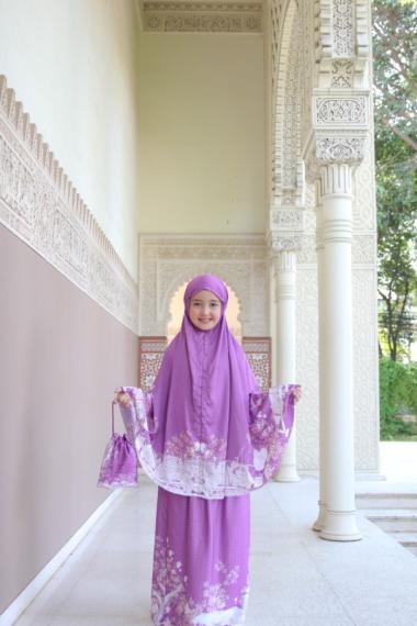 Gratis Ongkir Saiqa Signature - Seuramoe Of Mecca Prayer Robe Kids - Mukena Set Purple Win