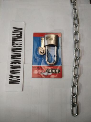 paket rantai kunci gudang pagar ban motor gembok abus panjang 4 cm