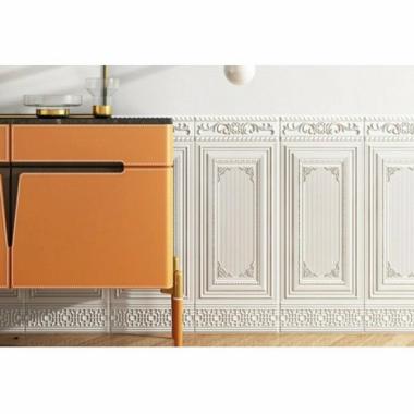 Wallpaper Foam 3D Motif Jendela Pintu Kayu Jati Putih Kayu Gold Marmer Putih