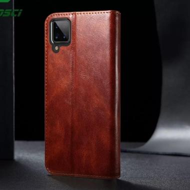 FLIP COVER KULIT SAMSUNG M22 FLIP CASE DOMPET KULIT ORIGINAL Cokelat