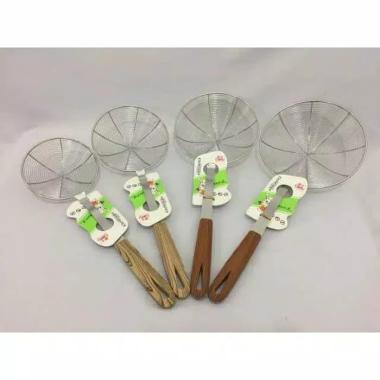 Serokan Laba laba spatula goreng stainless gagang kayu