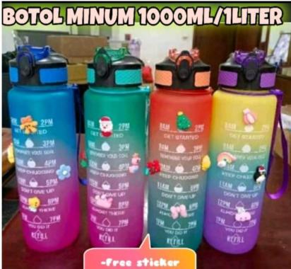 Botol Minum Viral Tritan 1 liter + Sticker Pink Tritan 1 liter
