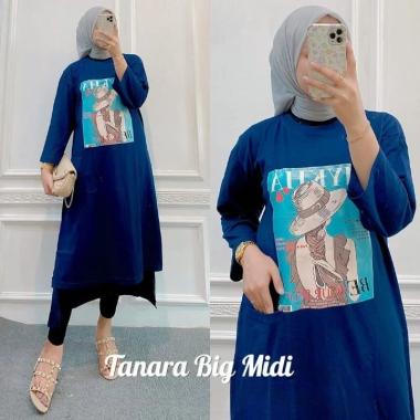 JESLA FASHION TANARA MIDI DRESS BAHAN KAOS KATUN COMBED 24s APLIKASI SABLON MIDI DRESS MUSLIM MIDI D