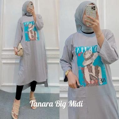 JESLA FASHION TANARA MIDI DRESS BAHAN KAOS KATUN COMBED 24s APLIKASI SABLON MIDI DRESS MUSLIM MIDI D