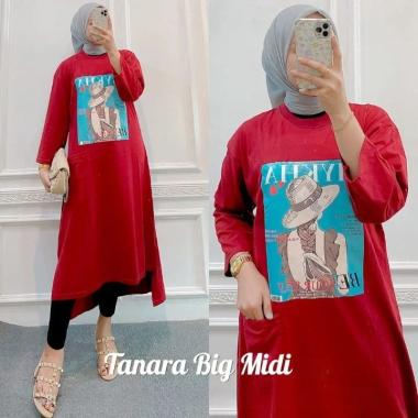 JESLA FASHION TANARA MIDI DRESS BAHAN KAOS KATUN COMBED 24s APLIKASI SABLON MIDI DRESS MUSLIM MIDI D