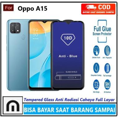 Tempered Glass Anti Blue Light Oppo A15 A15s Full Cover Anti Radiasi Cahaya Anti Gores Kaca Full Lay