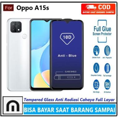 Tempered Glass Anti Blue Light Oppo A15 A15s Full Cover Anti Radiasi Cahaya Anti Gores Kaca Full Lay