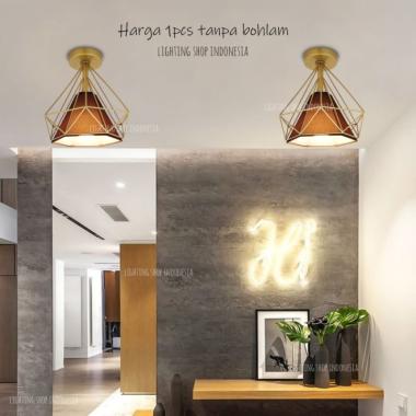 Lampu Plafon Diamond Kain Acrylic Coklat Body Gold Teras Balkon Cafe