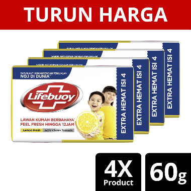Promo Harga Lifebuoy Bar Soap Lemon Fresh per 4 pcs 60 gr - Blibli