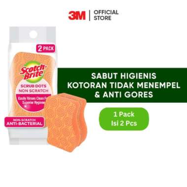 3M Scotch-Brite Sabut Spons Cuci Piring Non Scratch Scrub Dots SD-NS-PK2 / Anti Gores / Anti-Bakteri