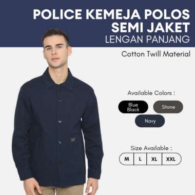 POLICE Kemeja Polos Semi Jaket Regular Fit Lengan Panjang Pria Silver Stone M