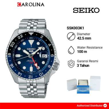 Jam Tangan Pria Seiko 5 GMT Blueberry SSK003K1 SKX Sports Style Batman Blue Dial Stainless Steel Str