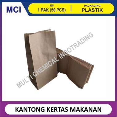 KANTONG KERTAS ROTI MAKANAN PAPER BAG SOS COKELAT BROWN 1 PACK 50 PCS
