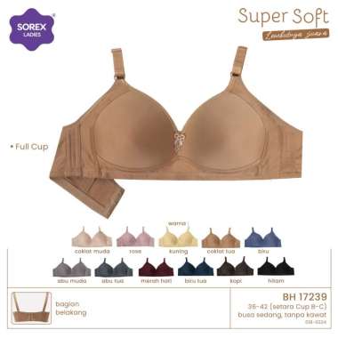 SOREX BRA 17239 - BH WANITA CUP BESAR TANPA KAWAT DENGAN KAIT 3 Size 40/90