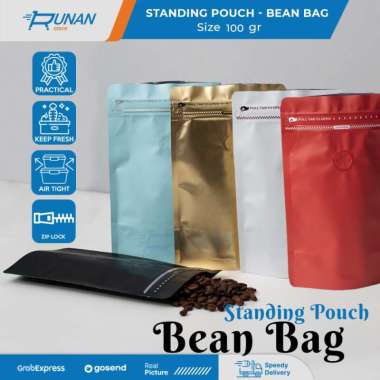 Kemasan Standing Pouch Coffee Bean Bag 100gr Standing Pouch Zip Valve Merah