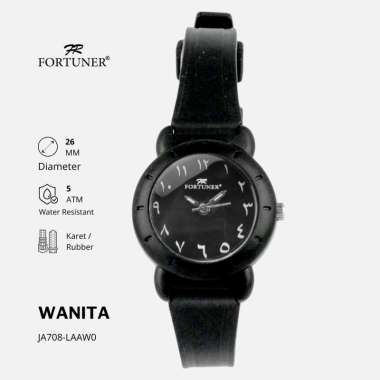 Fortuner Jam Tangan Wanita Analog Angka Arab Tahan Air Karet Farah Hitam