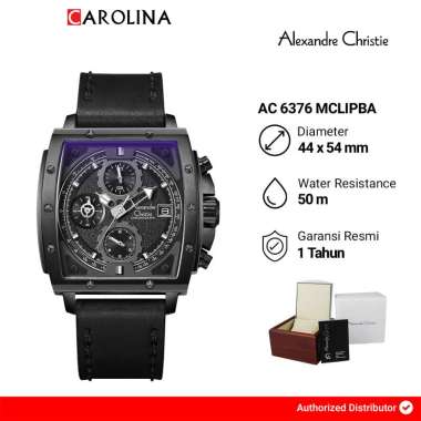 Jam Tangan Pria Alexandre Christie Chronograph AC 6376 MCLIPBA Black Dial Black Leather Strap [ Jaka
