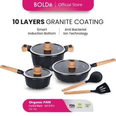 Organic Black Crystal Series Set 8 Pcs (Panci Set Anti Lengket)