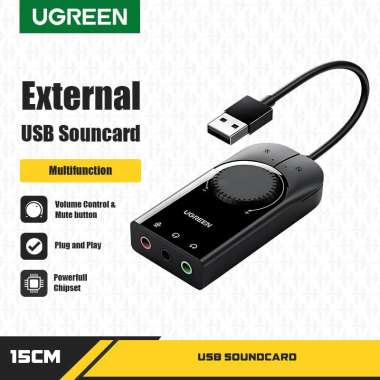 UGREEN 40964 USB External Soundcard Stereo Sound Audio Adapter 3.5mm hitam