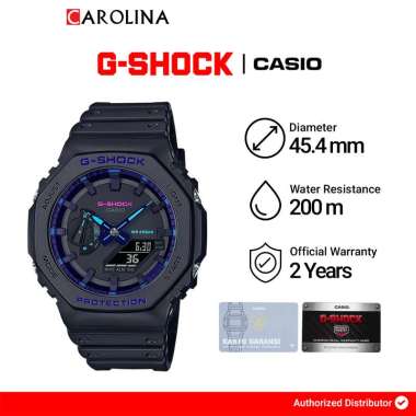 Jam Tangan Pria Casio G-Shock GA-2100VB-1A CasiOak Virtual Blue Digital Analog Dial Black Resin Band