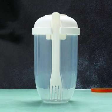 OEM ONE-C863 Botol Salad 1000ML dengan Sendok Garpu + Botol Saus Kecil Praktis Portable / Tempat Mak