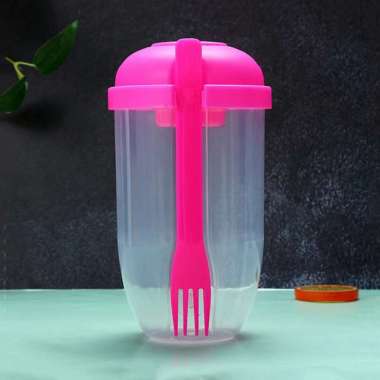 OEM ONE-C863 Botol Salad 1000ML dengan Sendok Garpu + Botol Saus Kecil Praktis Portable / Tempat Mak