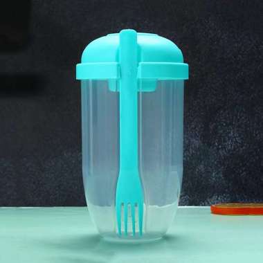 OEM ONE-C863 Botol Salad 1000ML dengan Sendok Garpu + Botol Saus Kecil Praktis Portable / Tempat Mak
