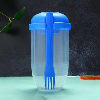 OEM ONE-C863 Botol Salad 1000ML dengan Sendok Garpu + Botol Saus Kecil Praktis Portable / Tempat Mak