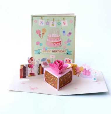 kartu pop up kartu 3d kartu ucapan ulang tahun happy birthday NO MUSIK LAMPU CAKE POTONG
