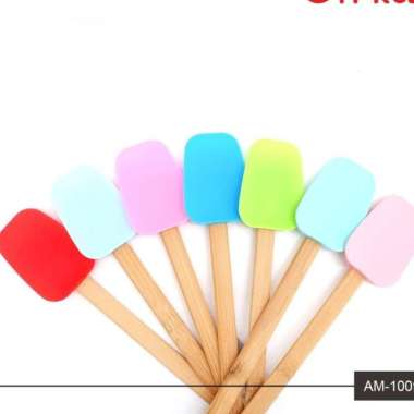Spatula Sodet Silikon Tahan Panas Gagang Kayu orange